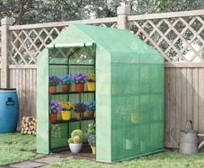 Walk in Garden Greenhouse with Shelves Polytunnel Steeple Green house Grow House Removable Cover 143x138x190cm, Green