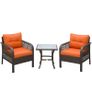 3 Pieces Rattan Bistro Set with Glass Top Coffee Table, Chairs and Cushions for Outdoor, Patio, Balcony, Orange Image 9