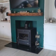 18kw stove, hearth and custom made mantlepiece