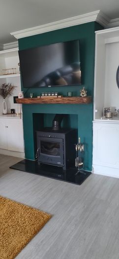 18kw stove, hearth and custom made mantlepiece
