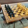 Vintage Decorative Foldable Chessboard with Hand Carved Detail and Chess Pieces 26 cm Square Image 2