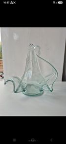 Vintage Hand Blown Art Glass Swan Basket | Rare Phantom Base Detail