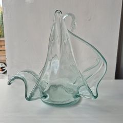 Vintage Hand Blown Art Glass Swan Basket | Rare Phantom Base Detail