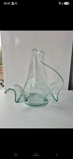 Vintage Hand Blown Art Glass Swan Basket | Rare Phantom Base Detail