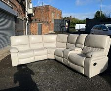 Rita Light Beige Corner Leather Recliner Sofa