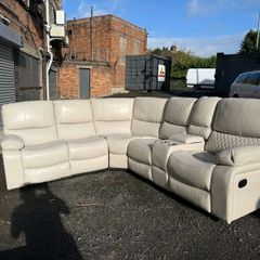 Rita Light Beige Corner Leather Recliner Sofa