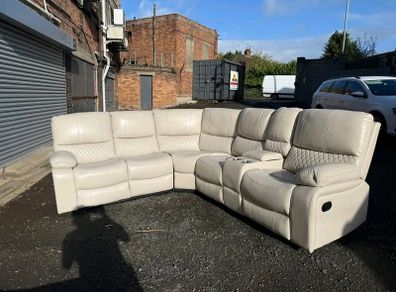 Rita Light Beige Corner Leather Recliner Sofa