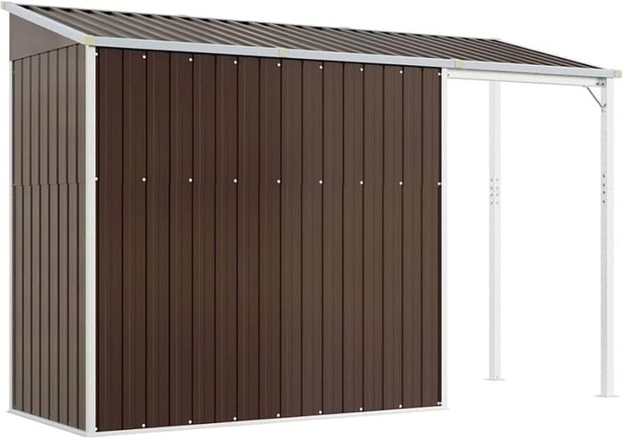 Garden Shed, Outdoor Storage Shed with Extended Roof, Tool Shed for Lawn Garage Yard, Metal Garden Storage Unit, Brown Steel