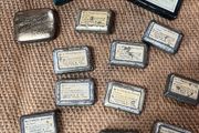 vintage George &amp; Co. Press Button Tins with contents