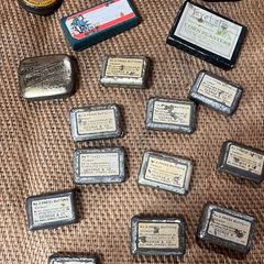 18 vintage George & Co. Press Button Tins with contents