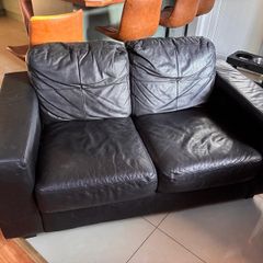 2 seater black leather sofa