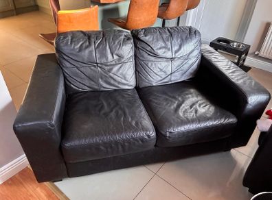 2 seater black leather sofa
