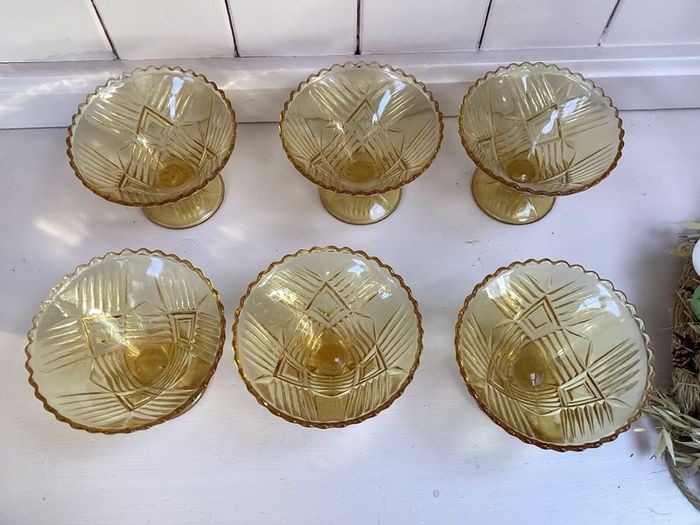 Vintage Amber Depression Glass Dessert Bowls - Set of 6 (1930s Sherbet Dishes)