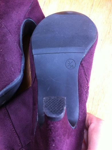 Ladies wine suede high heel boots Size 3.