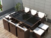 11 Piece Outdoor Dining Set with Cushions Poly Rattan Brown