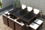 11 Piece Outdoor Dining Set with Cushions Poly Rattan Brown