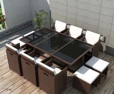 11 Piece Outdoor Dining Set with Cushions Poly Rattan Brown