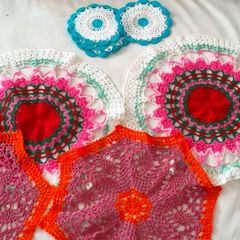 Collectible handmade crocheted tray covers.