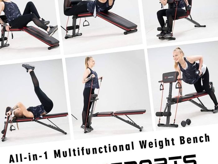 NEW SALE | Adjustable Weight Bench, Multifunction Folding Weight Bench with 7 Adjustable Positions & 2 Training Straps, Home Gym Weight Bench