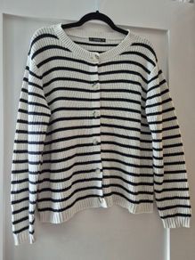 womans striped cardigan