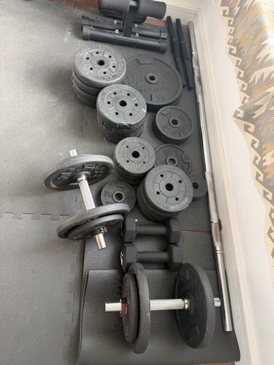 dumbell, bench, gym set