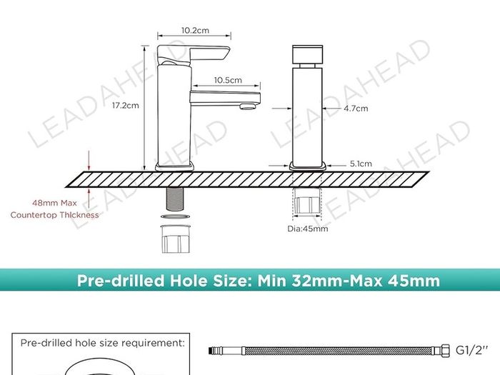 FREE POSTAGE Basin Tap Washroom Hot and Cold Mixer Tap Single Lever Bathroom Sink Faucet with 80CM UK Standard Hoses, Chrome