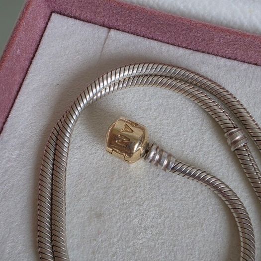 Pandora snake necklace Sterling silver size (40.5cm)gold claps 14k (g585) signs of wear on the clasp please check the all photos