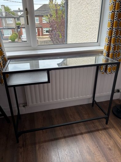 Glass console table with shelf