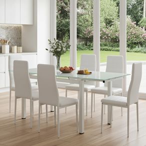 Extendable Glass Dining Table Set with 6 chairs