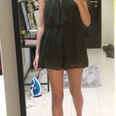 Green textured halter neck playsuit