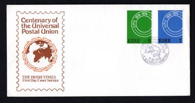 1974 Ireland Centenary of the Universal Postal Union (UPU) Centenary Commemorative Stamps Irish Times Addressed First Day Cover (FDC)