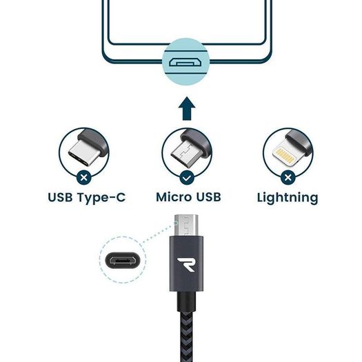 RAMPOW 2M Micro USB Fast Charging QC 3.0/2.0 & Data Sync Nylon Braided Cable (Brand New/Warranty)