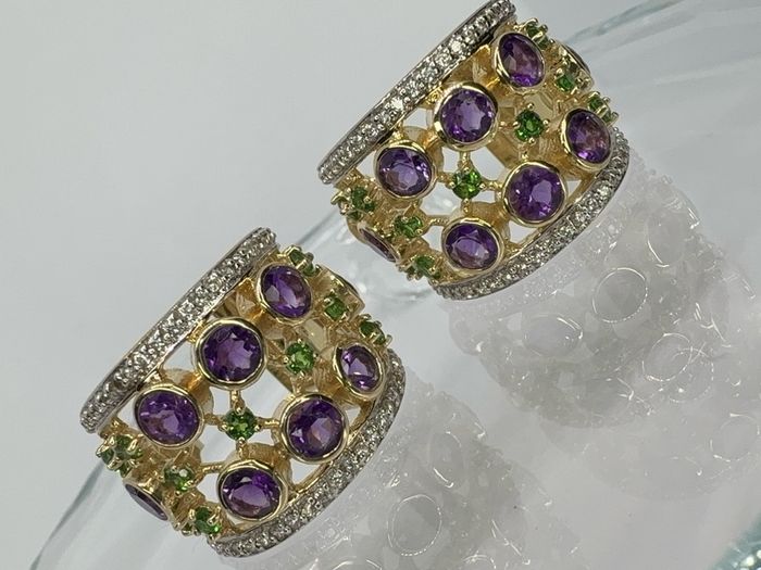 Silver earrings Harry Ivens Amethyst & Chrome Diopside Hoop Earrings