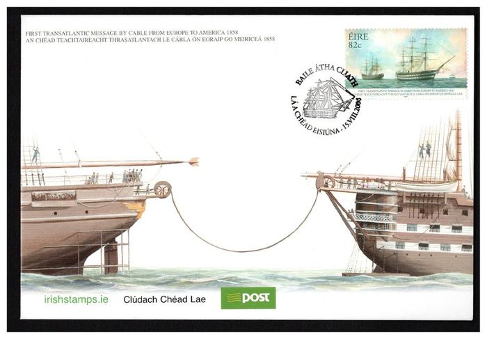 2008 Ireland 150th Anniversary of the First Transatlantic Message by Cable from Europe to America Stamp An Post First Day Cover (FDC)
