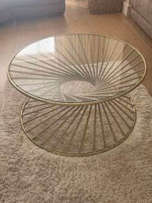 Coffee Table Glass Gold Circular Spiral