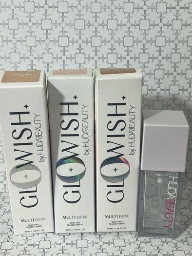 Huda beauty GlowWish multidew skin tints and huda beauty water belly primer