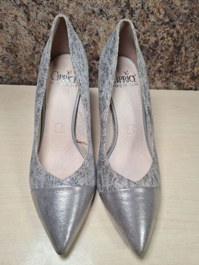 womens CAPRICE silver high heels court shoes Size UK 4.5 EU 37.5
