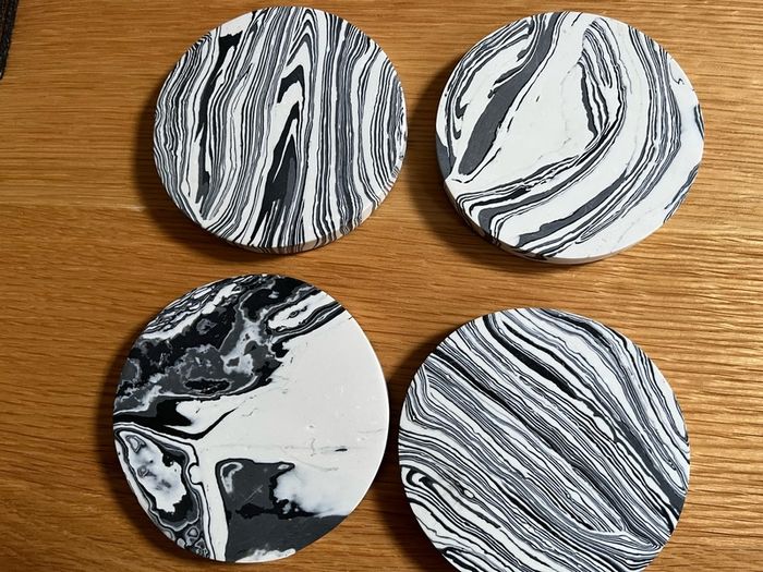 Monochrome marbled set of 4 coasters