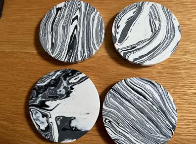Monochrome marbled set of 4 coasters
