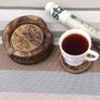 Handmade Wood Drink Coasters Set of 6 in a Lotus Shaped Holder with Rustic Design- 5" Image 2