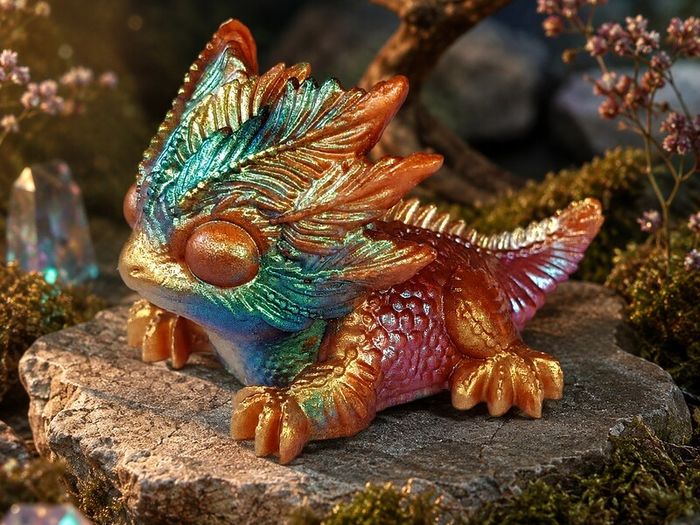 Handmade Iridescent Resin Dragon Figurine