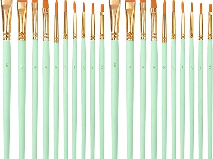 20 PCS Nylon Hair Paint Brushes Set for Acrylic Oil Watercolor Gouache Painting Face Paint Brushes for Children and Adults