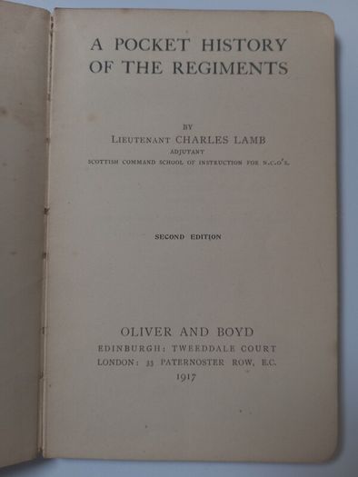 SALE!  A Pocket History Of The Regiments by Lieutenant Charles Lamb, 2nd edition, 1917