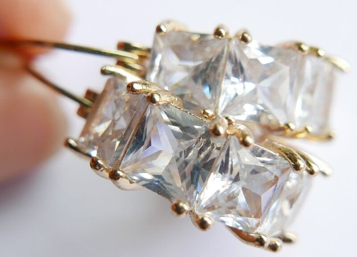 Vintage Gold Plated Huggie Hoop Earrings Cubic Zirconia Stones