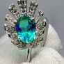 Sterling silver (Sz: O ans R) Peacock Triplet Quartz, White Zircon Fancy Ring in Rhodium Sterling Silver 2.59 Ct. Image 6