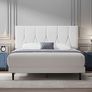 Double Bed Frame, White, Upholstered Wooden Slat Bed Frame with Headboard, Easy Assembly, Underbed Storage, No Box Spring Needed 135 by 190 Image 2