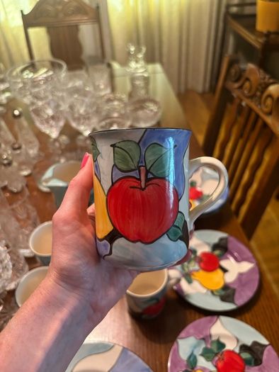 Colourful hand made pottery mugs set