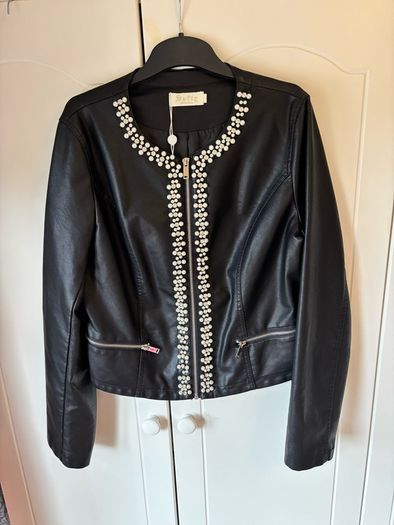 Ladies new with tags, faux leather jacket, with  detailed beading - size 12