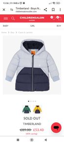 Baby boys toddler Timberland warm feather coat winter puffer jacket  in size 2