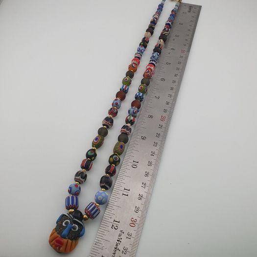 Antique Venetian Style MulitColor Mix Glass & Old Face Glass Pendant Necklace
